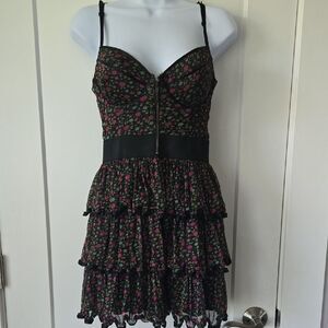 Black Ruffled Tiered Mini Dress with Spaghetti Straps